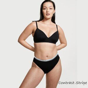 Victoria's Secret Cotton High-Leg Panties Sz L Black w/ Contrast Stripe